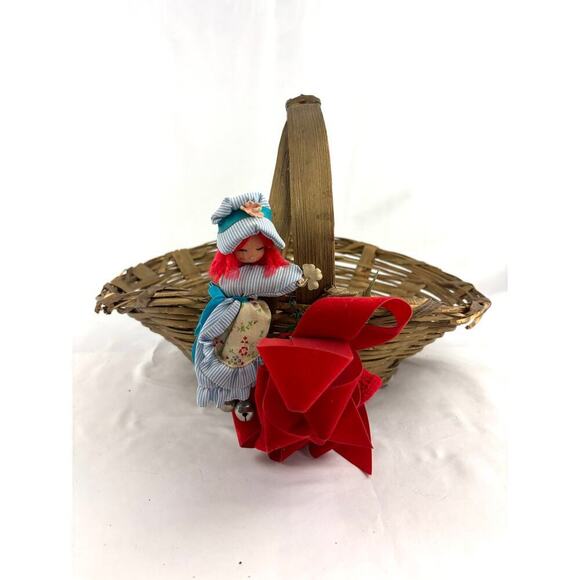 Vintage Christmas Gathering Basket Farmers Market Wicker Storage 1950s - Picture 9 of 16